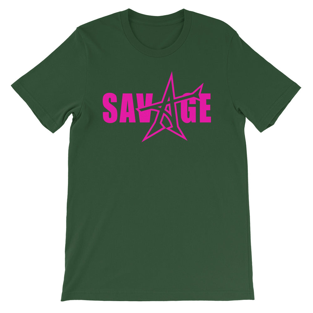 "SAVAGE" T-shirt (neon-pink print)