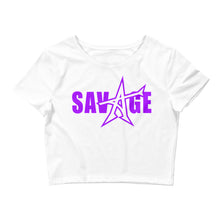"SAVAGE" crop top (purple print)
