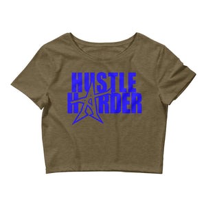 "HUSTLE HARDER" Women’s  Crop Tee (blue print)