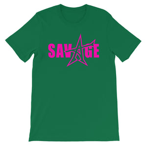"SAVAGE" T-shirt (neon-pink print)