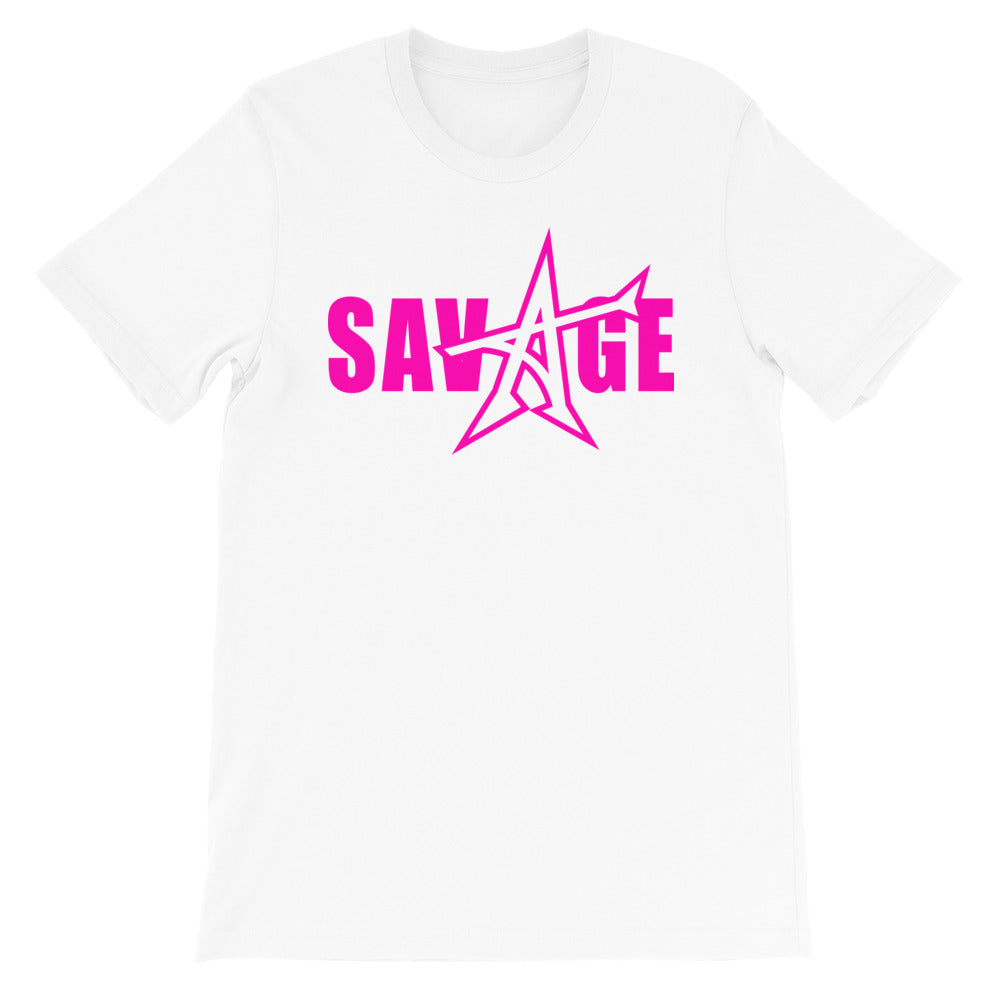 "SAVAGE" T-shirt (neon-pink print)