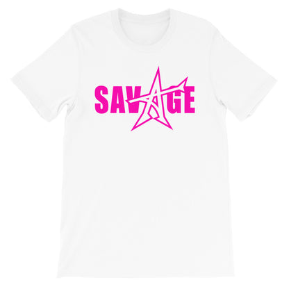 "SAVAGE" T-shirt (neon-pink print)